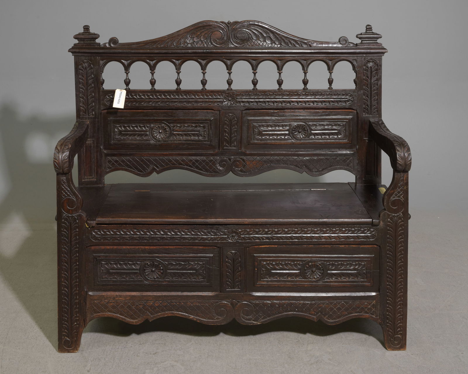 French Breton Style Carved Oak Hall Bench (1 of 5)