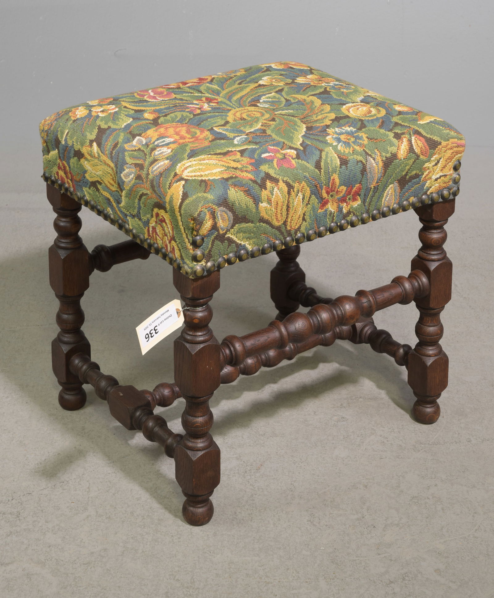 French Oak Upholstered Foot Stool (1 of 3)