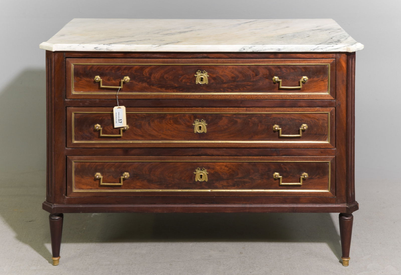 Louis XVI Style White Marble Top 3 Drawers Chest #2: French Louis XVI Style White Marble Top Walnut 3 Drawers Chest - 31.75 in tall x 43.75 x 21.5