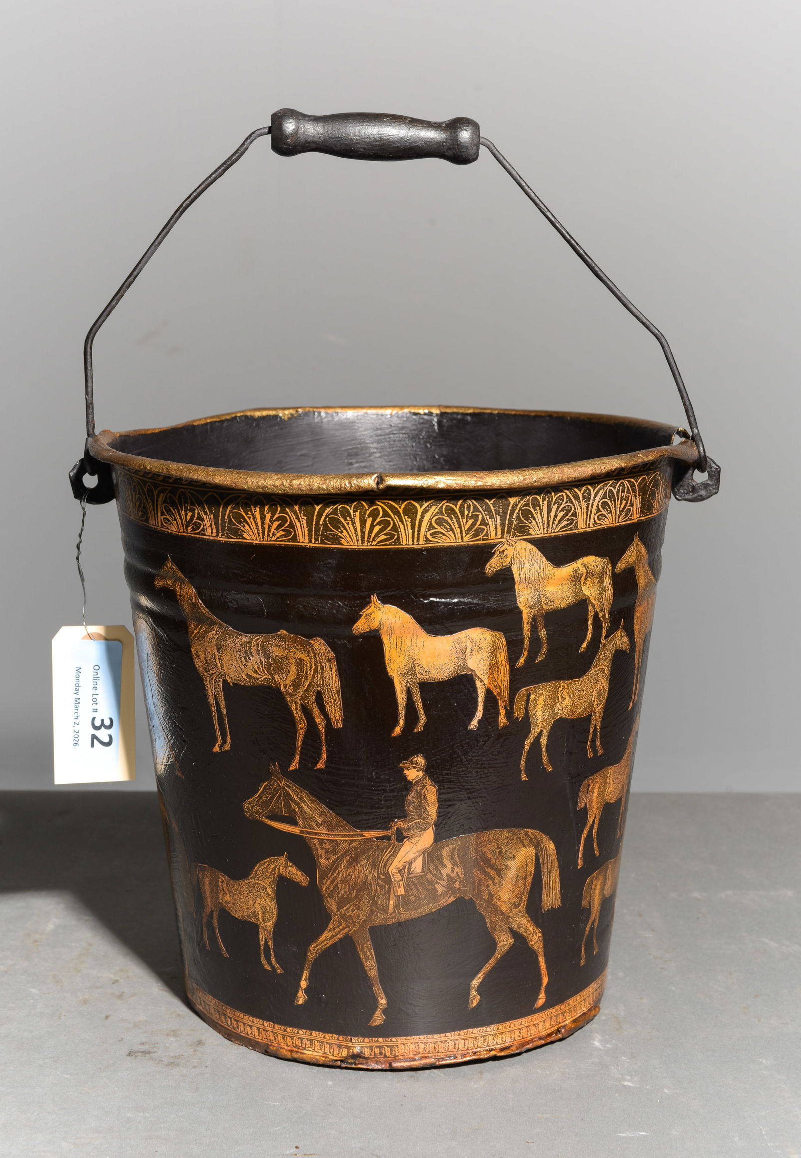 Decoupage Metal Bucket / Pale with Horse Motif: Decoupage Metal Bucket / Pale with Horse Motif - 17.75 in tall x 12.75 x 11.5