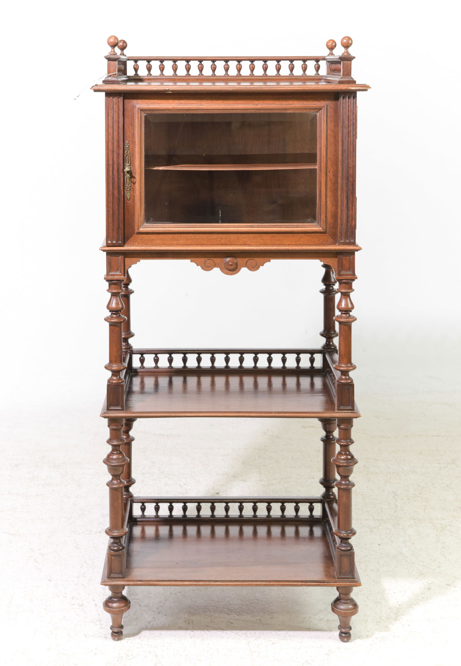 French Walnut Vitrine Cabinet / Etagere: French Walnut Vitrine Cabinet / Etagere - 48 in tall x 22 x 14