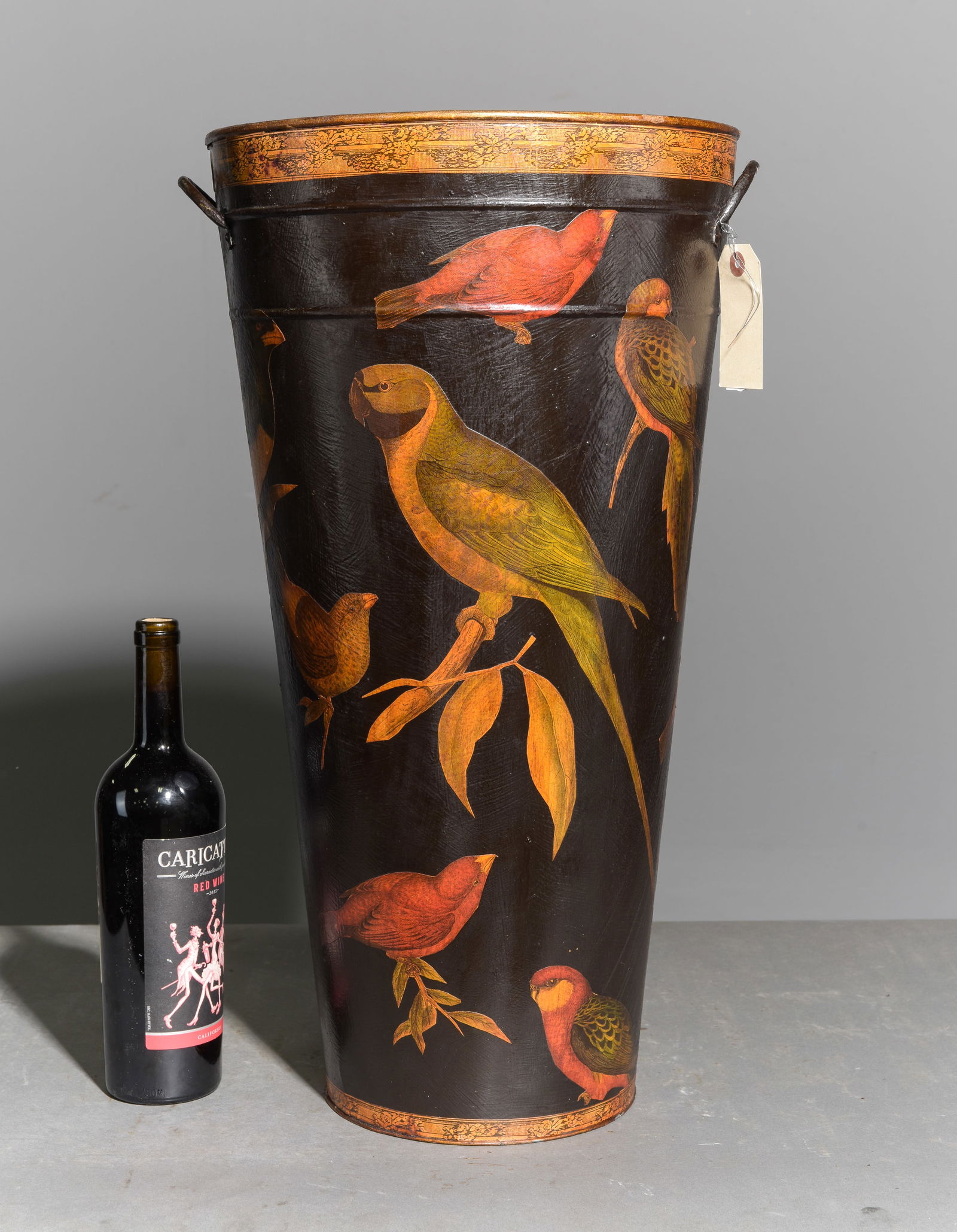 Decoupage Large Stick Stand / Planter: Decoupage Large Stick Stand / Planter with Avian / Bird Motif - 23.5 in tall x 14 x 12