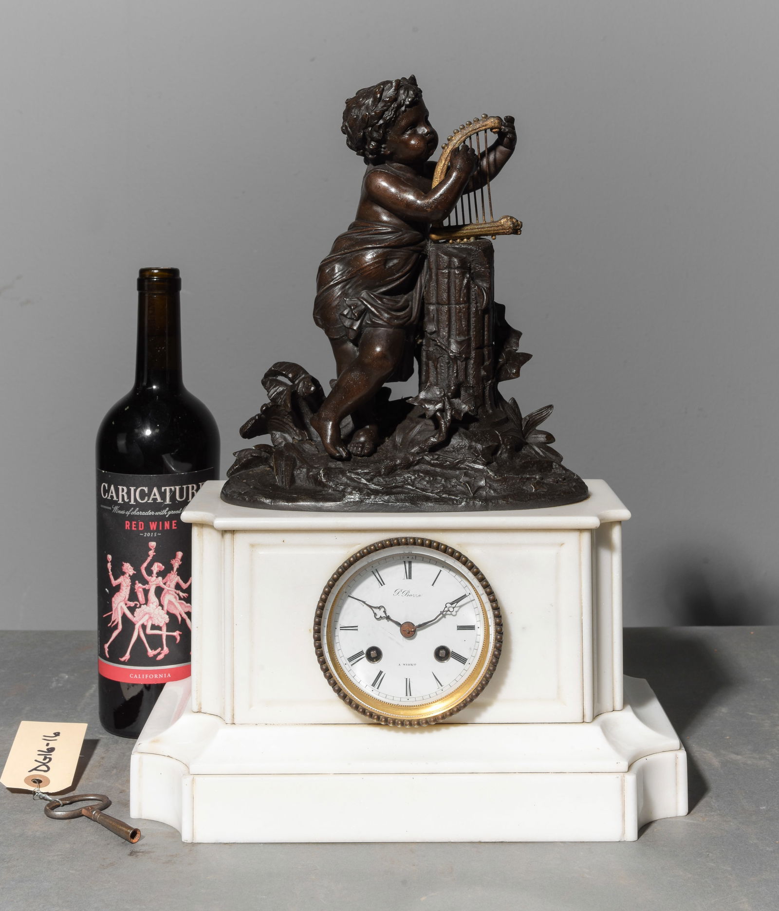 French Spelter Figural Marble Mantel Clock (1 of 5)