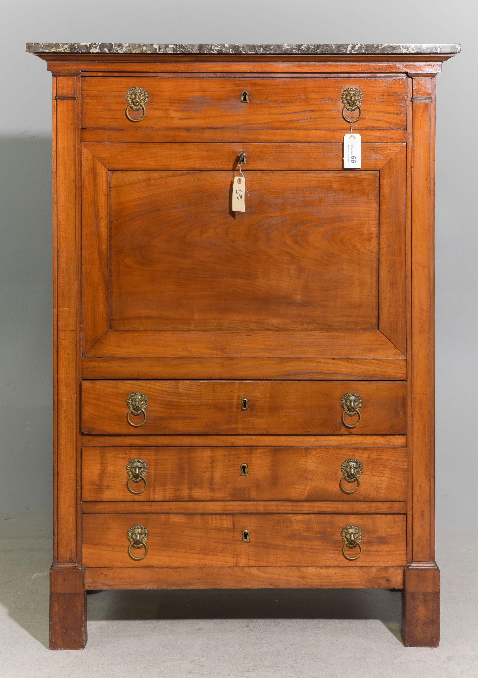 French Empire Style Marble Top Secretary Abattant: French Empire Style Marble Top Secretary Abattant - 55.5 in tall x 39 x 16.5