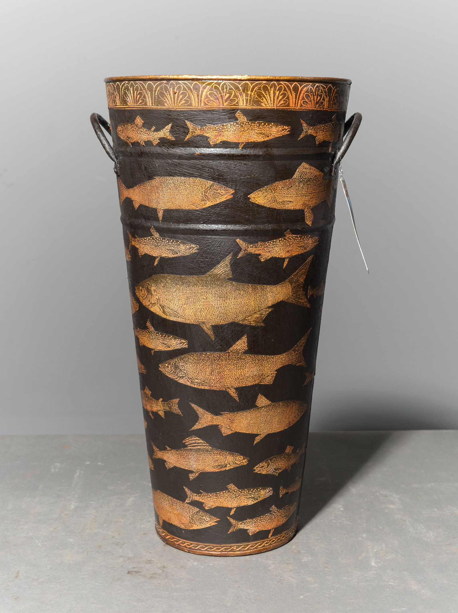 Decoupage Stick Stand / Planter with Fish Motif: Decoupage Stick Stand / Planter with Fish Motif - 17 in tall x 10 x 9