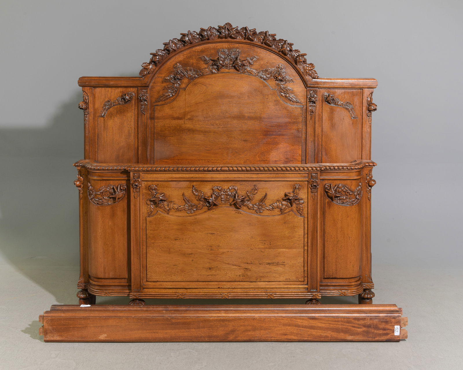 French Louis XVI Style Carved Walnut Bed with Rails (1 of 5)