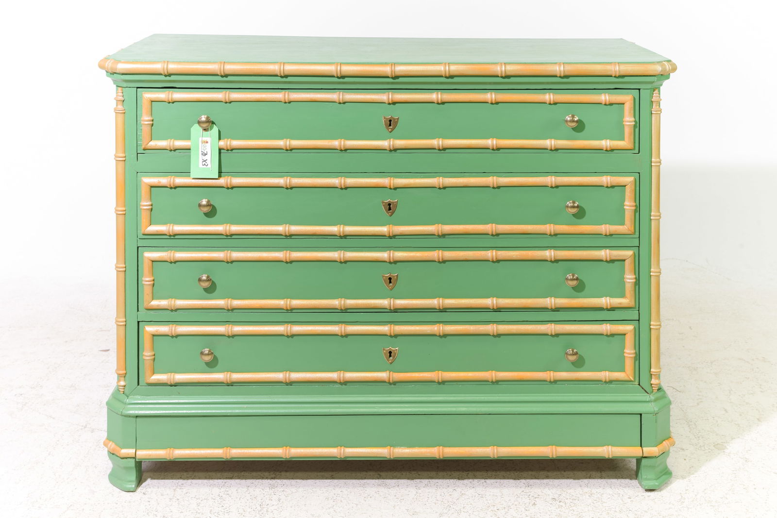 Faux Bamboo Green Painted Four Drawer Chest (1 of 6)