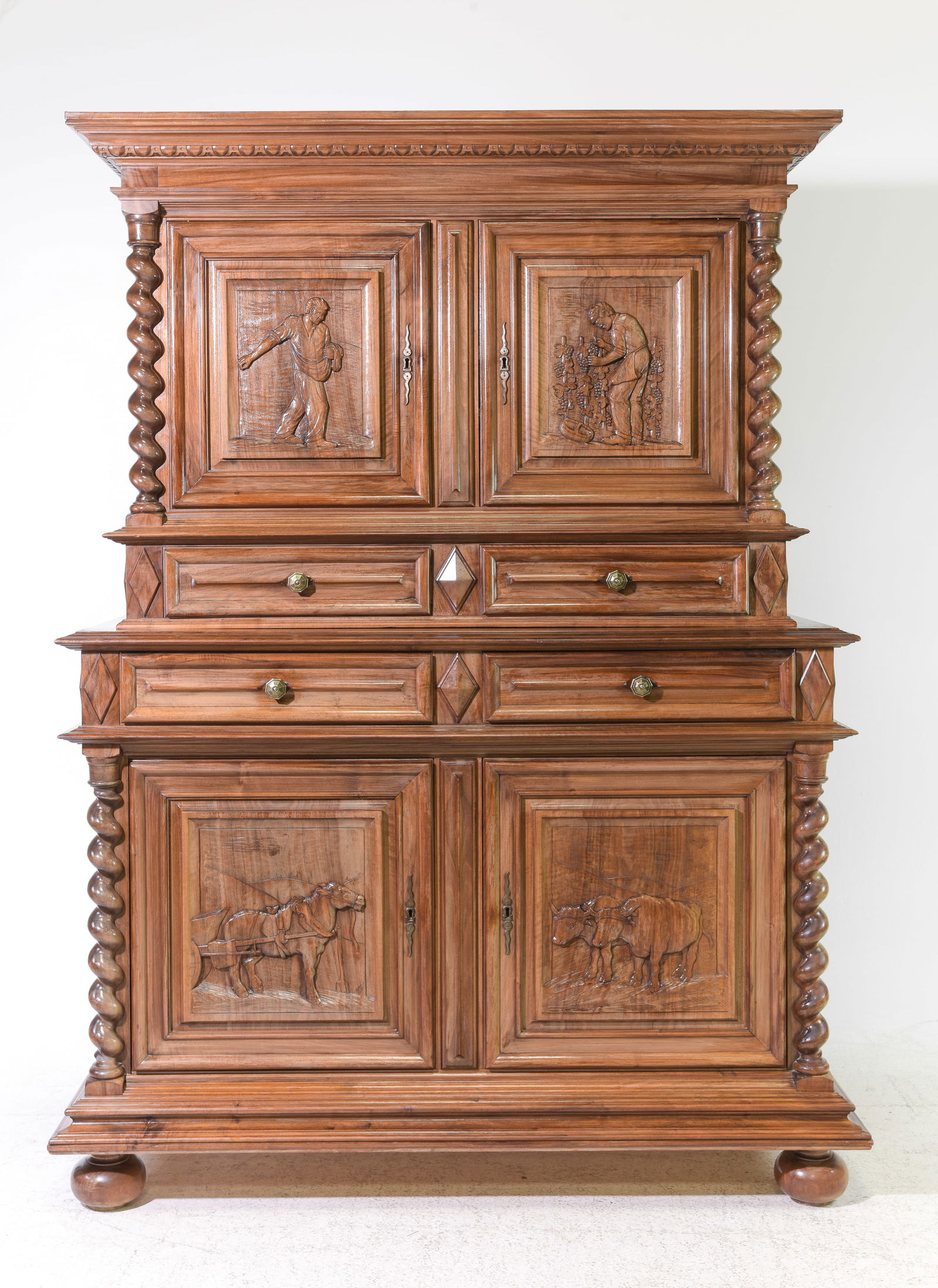 Louis XIII Style French Twist Walnut Court Cupboard (1 of 11)
