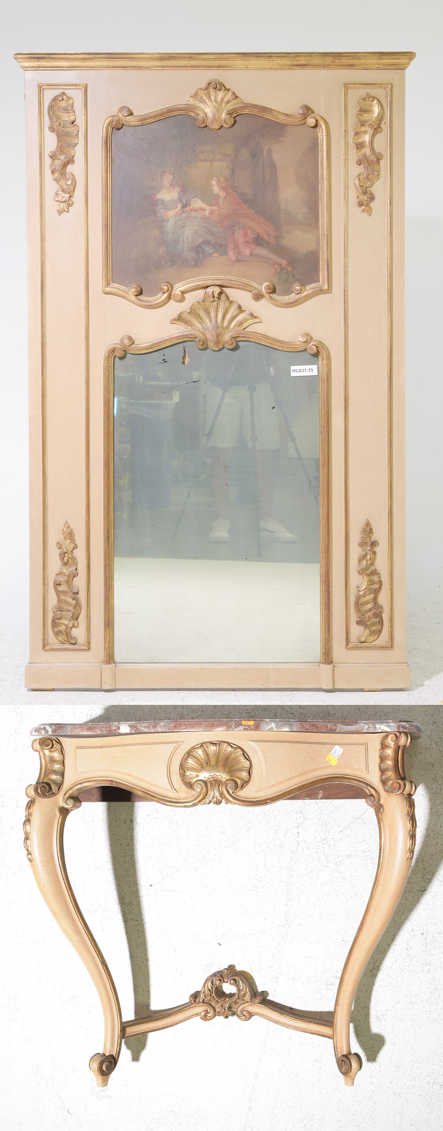 Louis XV Style Painted Trumeau Mirror with Console (1 of 9)