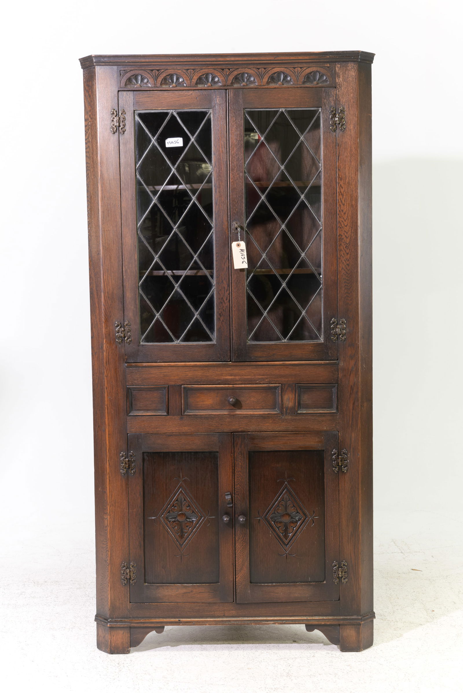 British Oak Leaded Glass Corner Cabinet #1 (1 of 3)