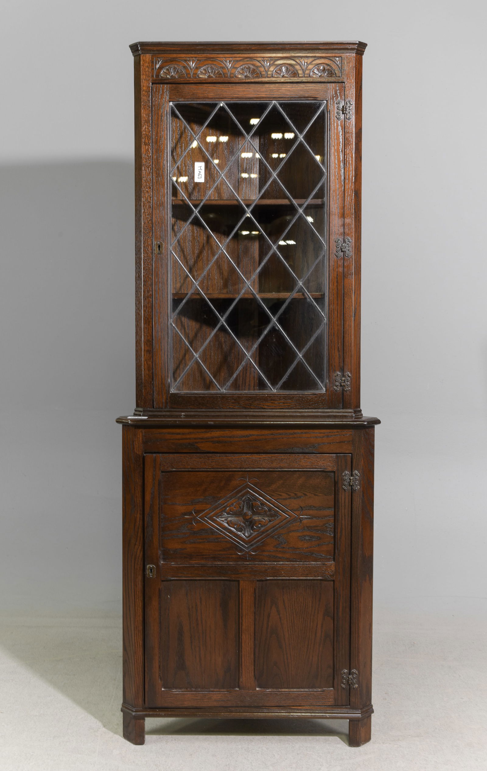 British Oak Leaded Glass Corner Cabinet #2 (1 of 3)