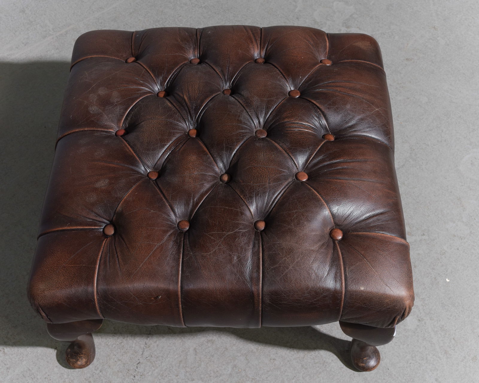British Brown Leather Button Tufted Stool - 2