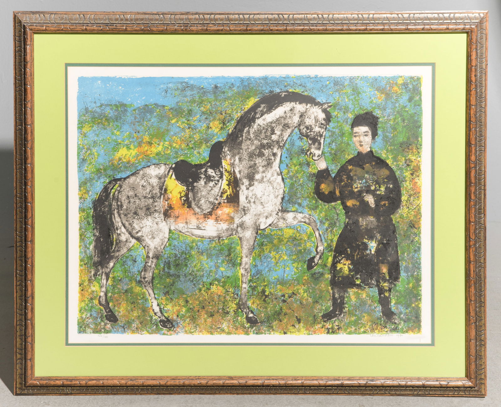 Vu Cao Dam Framed Lithograph Print "Cavalier": Vu Cao Dam Framed Lithograph Print "Cavalier" / "Man with Horse" Number 121 of 150 c.1970 - 29.25 in tall x 35.25 x 1.25, The work itself is 21 x 26.75