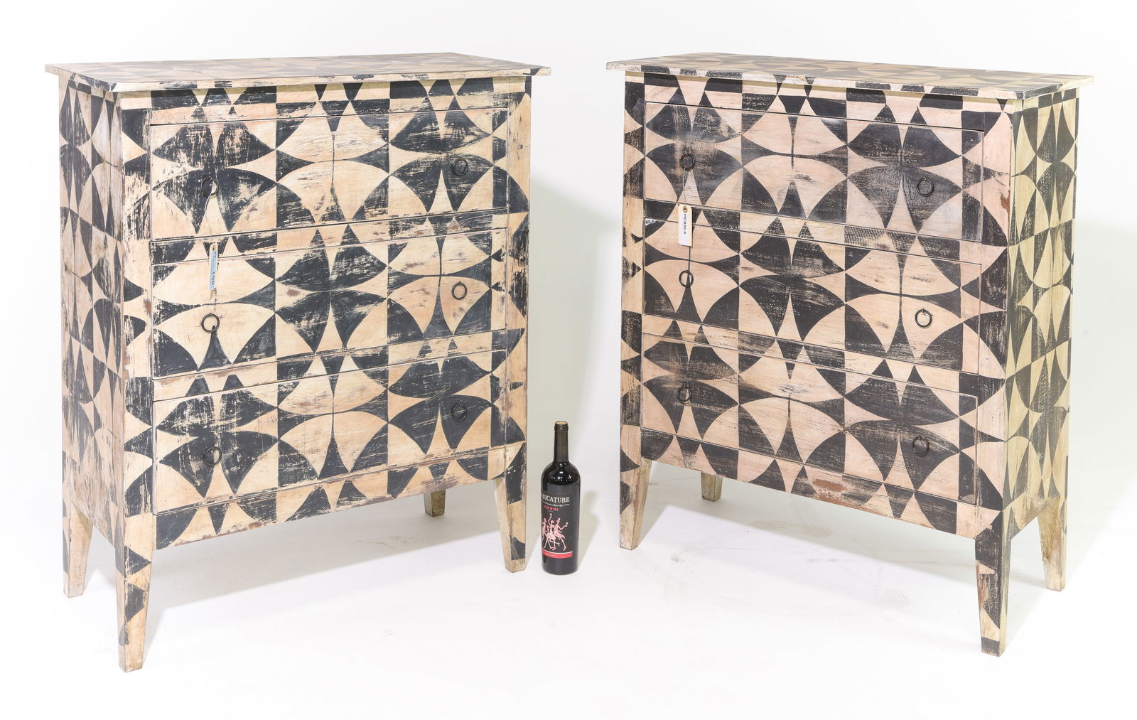 European Style Pair of Painted Three Drawer Chests (1 of 4)