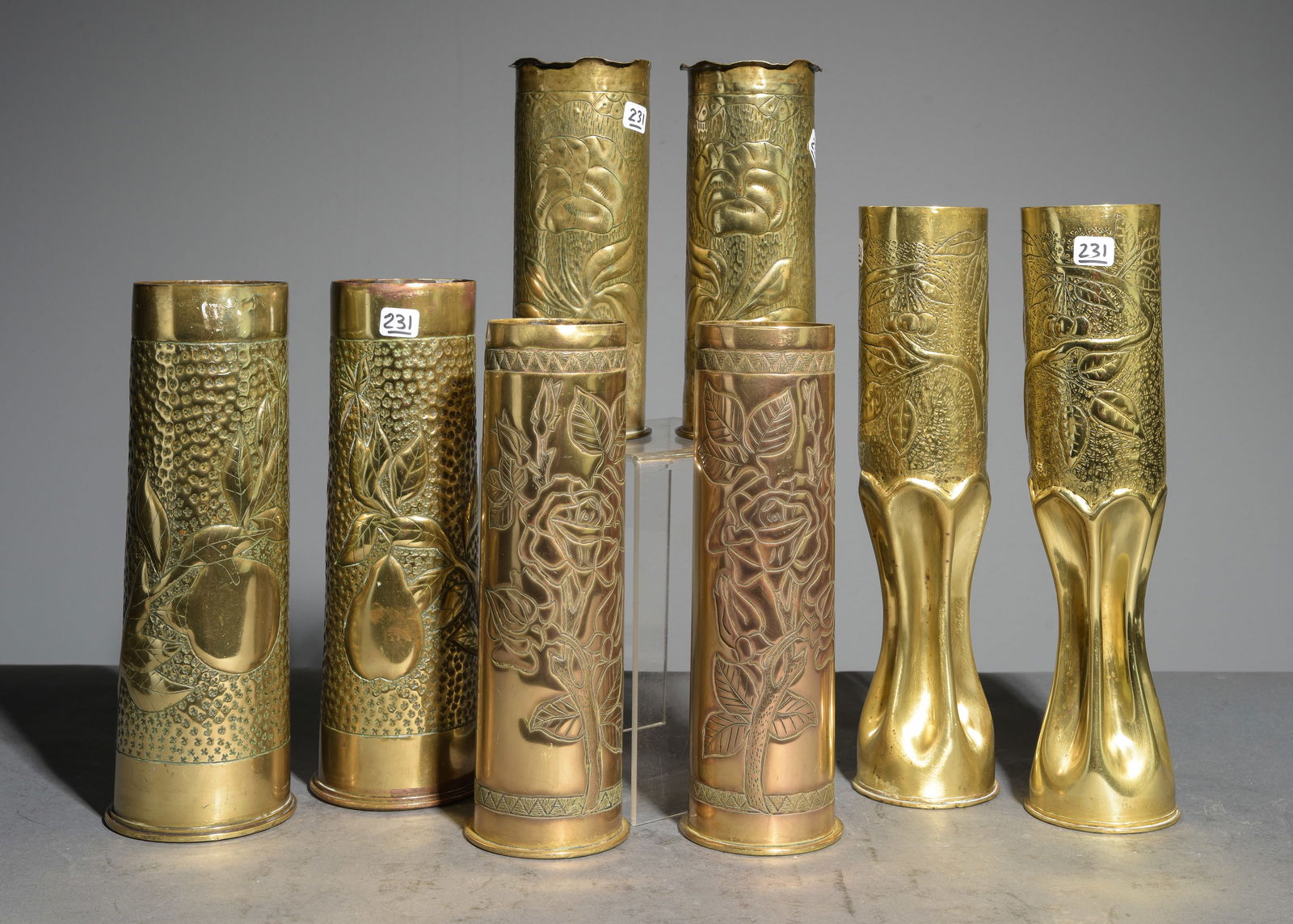 Four Pairs of Brass Trench Art Vases (1 of 5)