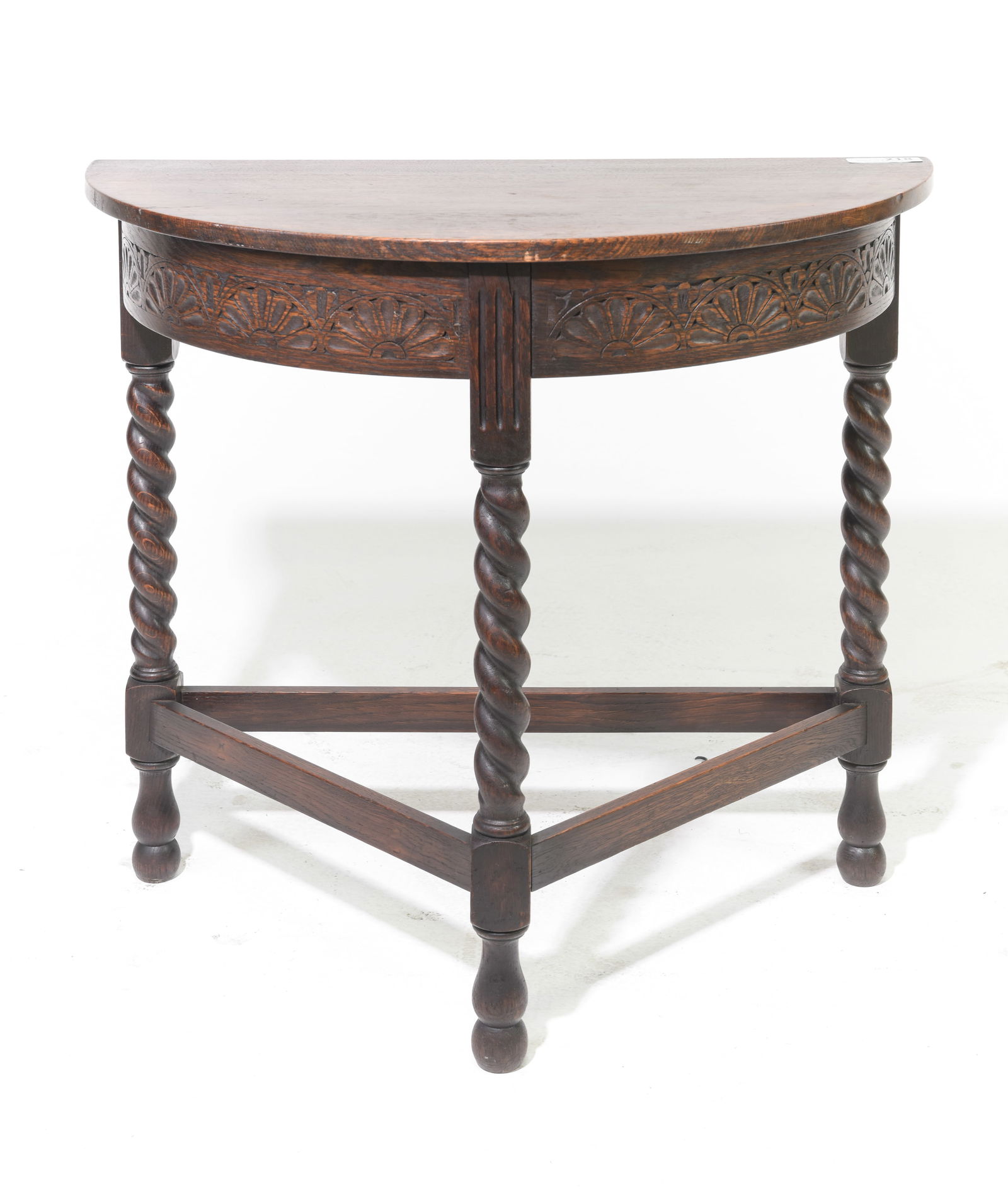 British Oak Barley Twist Demilune Hall Table (1 of 3)
