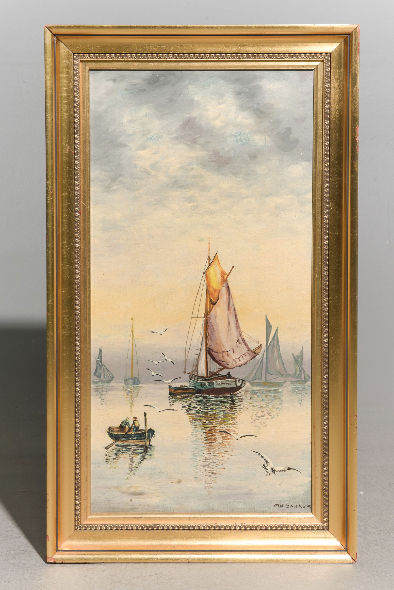 M.E. Barker Framed Nautical Oil on Canvas (1 of 3)