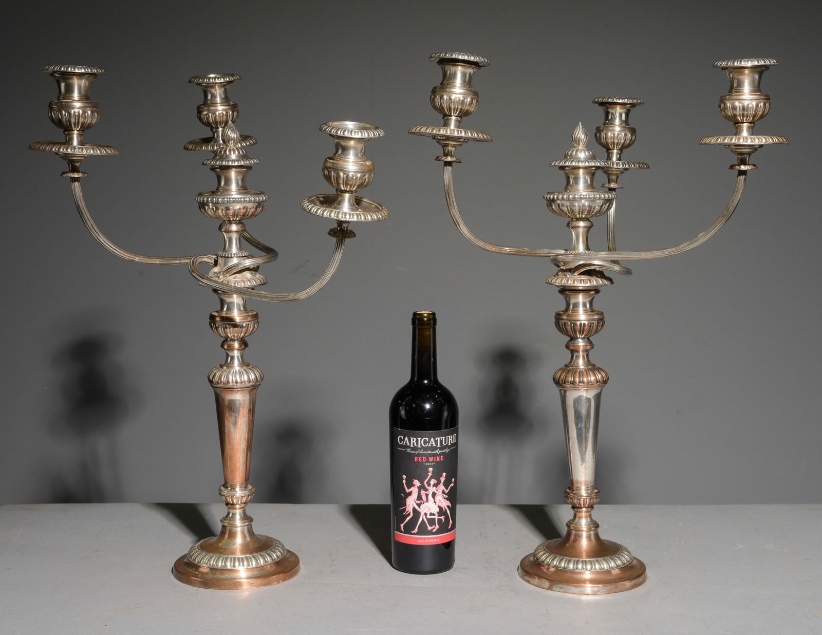 Pair of Three Arm Silver Plated Weighted Candelabras (1 of 5)