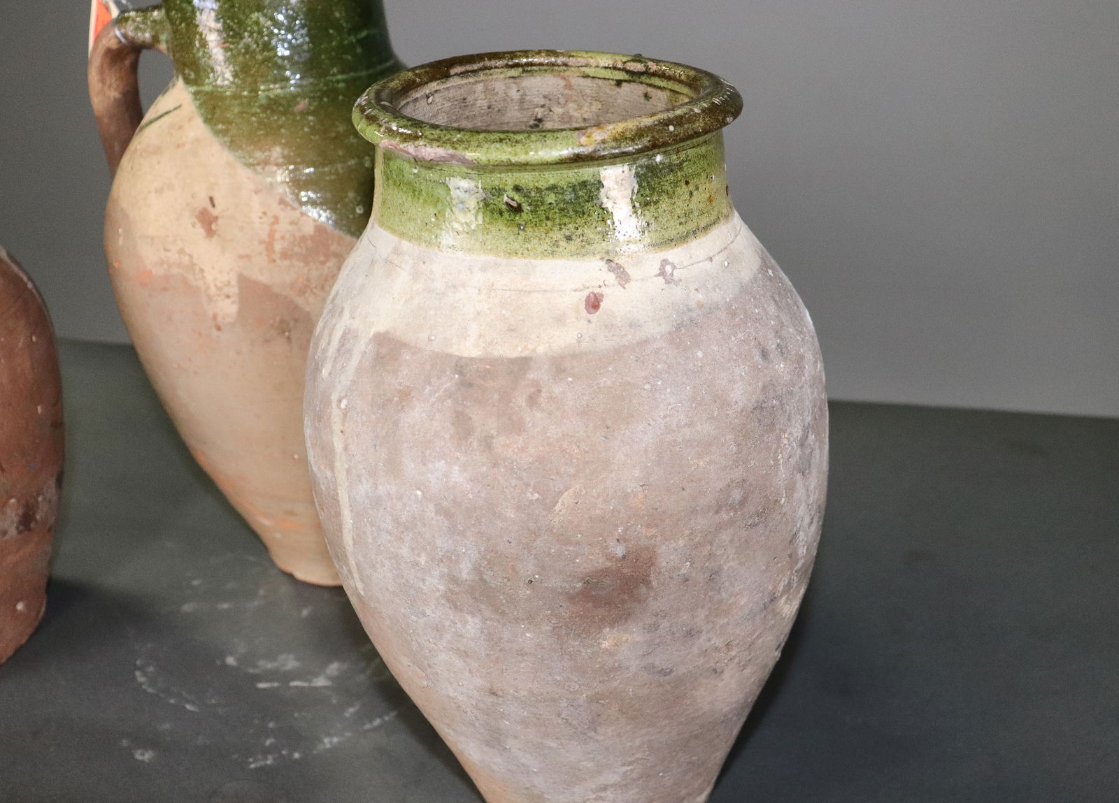 Three Green Glazed Olive Jars - 3