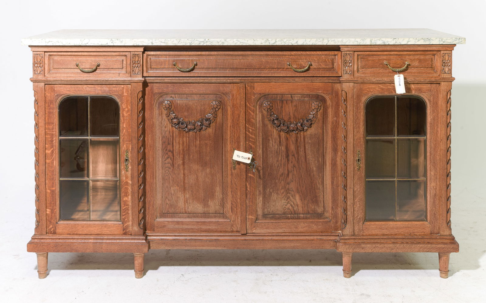 Louis XVI Style Oak Marble Top Sideboard (1 of 7)