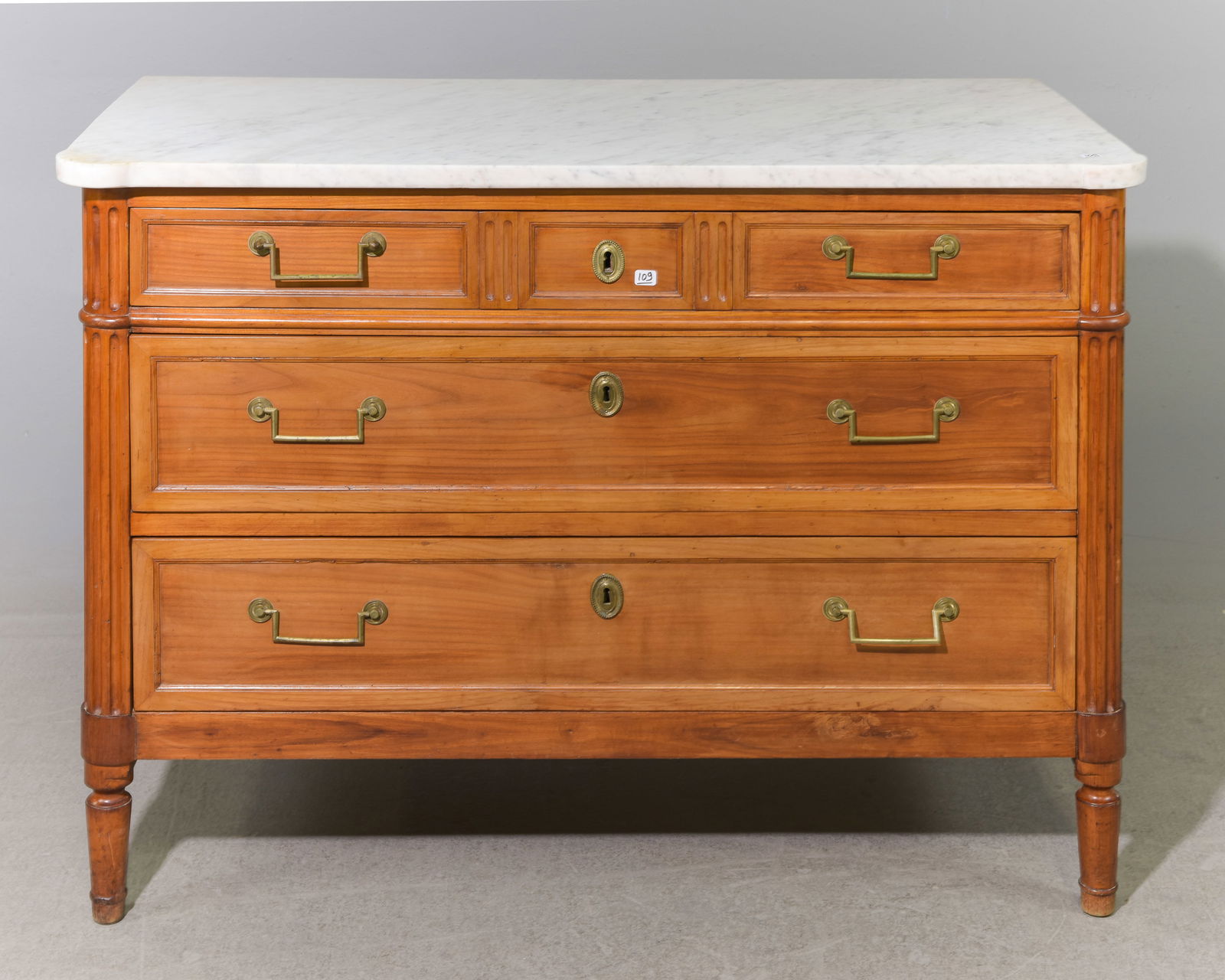 Louis XVI Style White Marble Top 3 Drawers Chest (1 of 7)