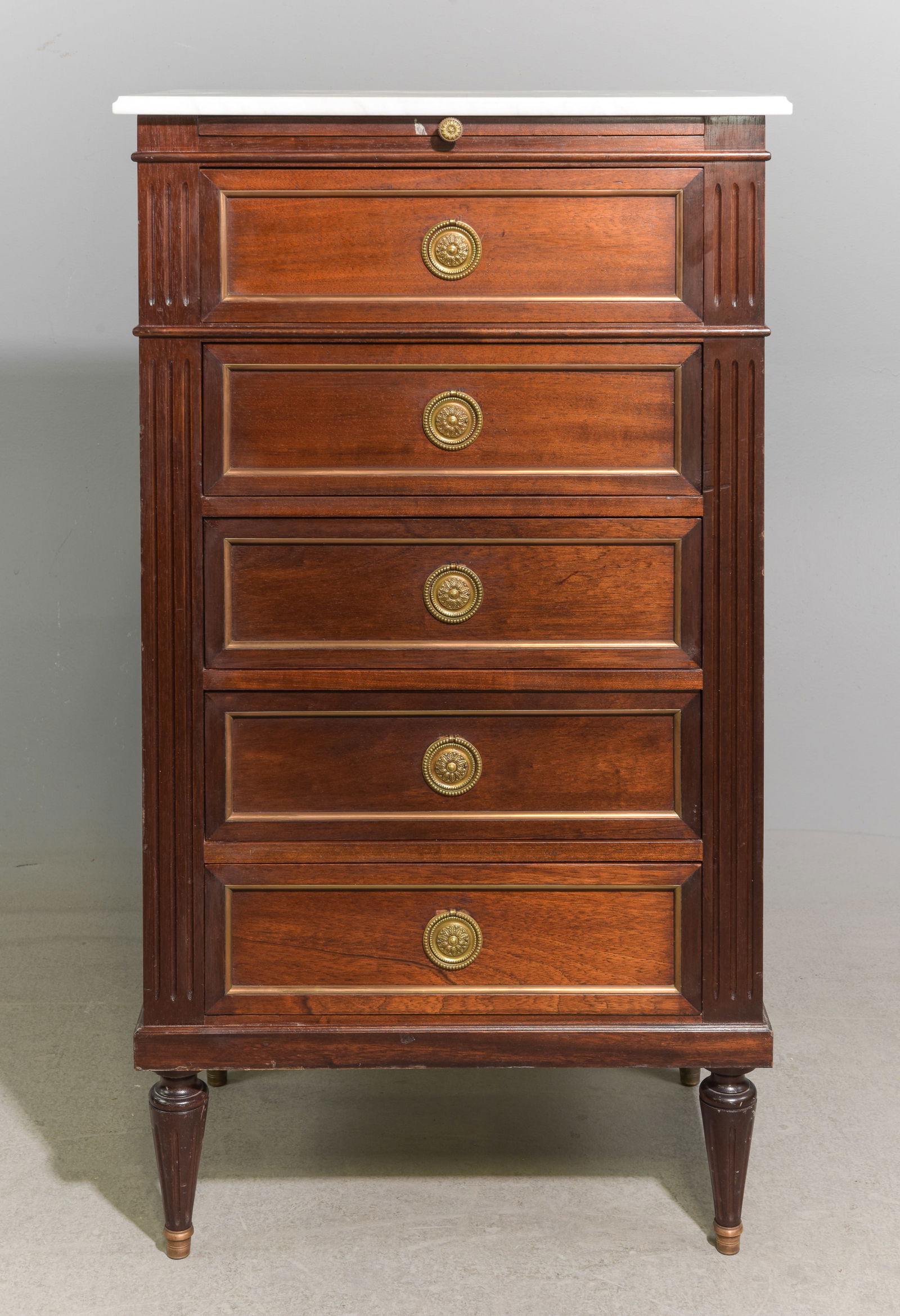 Louis XVI Style White Marble Top 5 Drawers Chest (1 of 5)