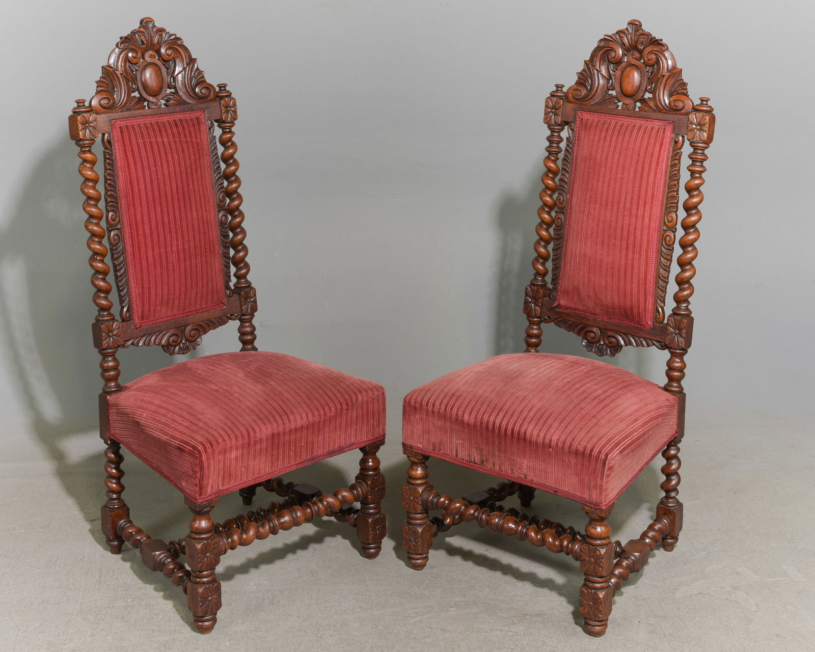 Louis XIII Style French Twist Pair of Youth Chairs: French Louis XIII Style French Twist Pair of Youth Chairs - 43 in tall x 21 x 18 each with a seat height of 15 inches