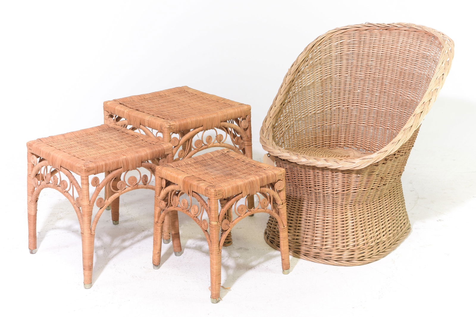 Wicker / Rattan Nest Of 3 Tables & Chair (1 of 6)