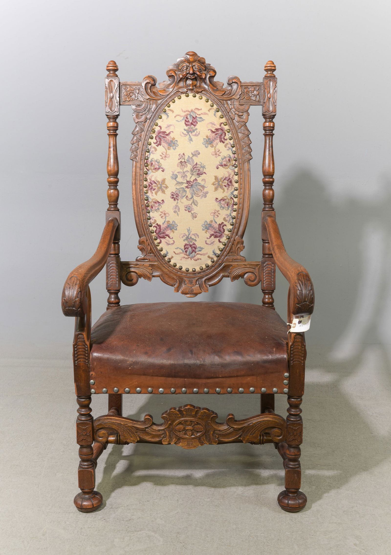 Danish Carved Oak Upholstered Arm Chair (1 of 5)