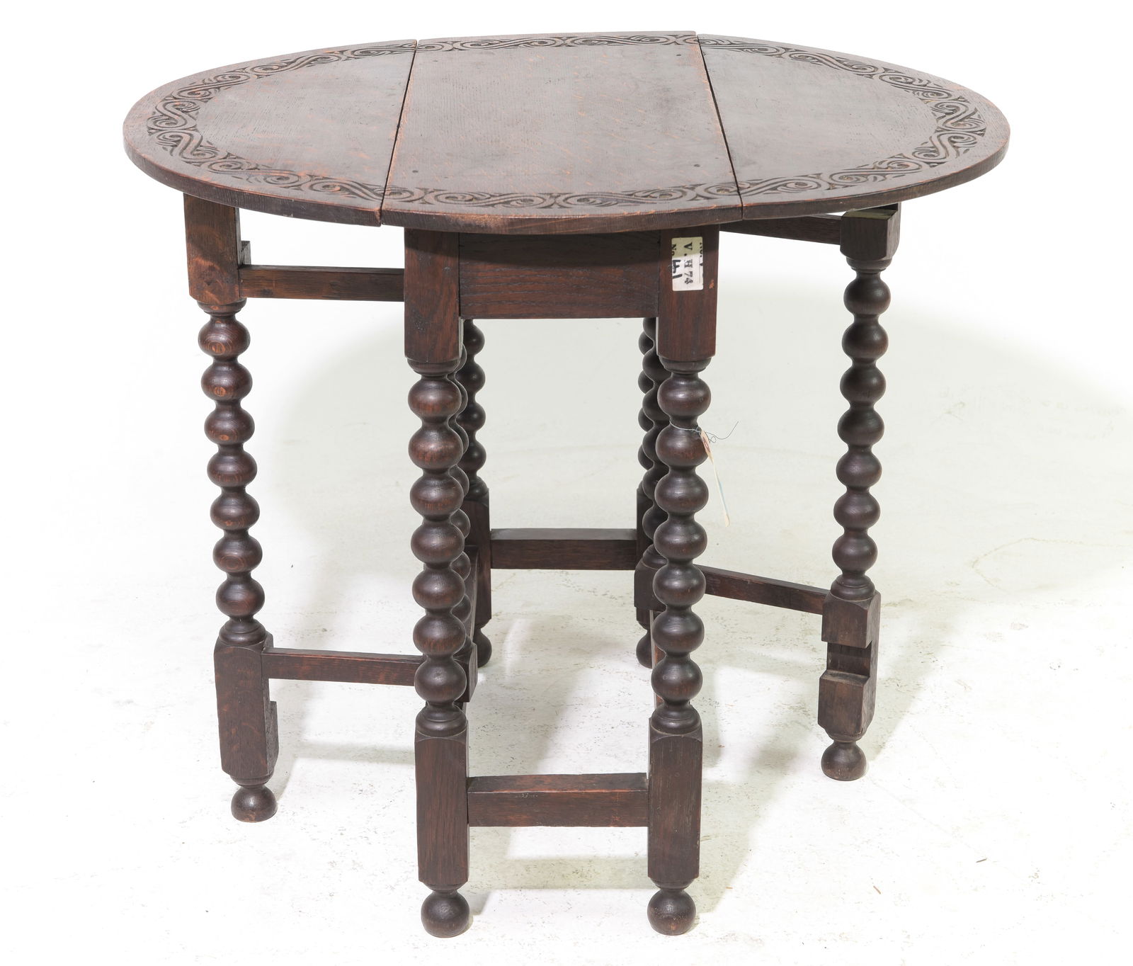 British Carved Oak Drop Leaf Table - 2