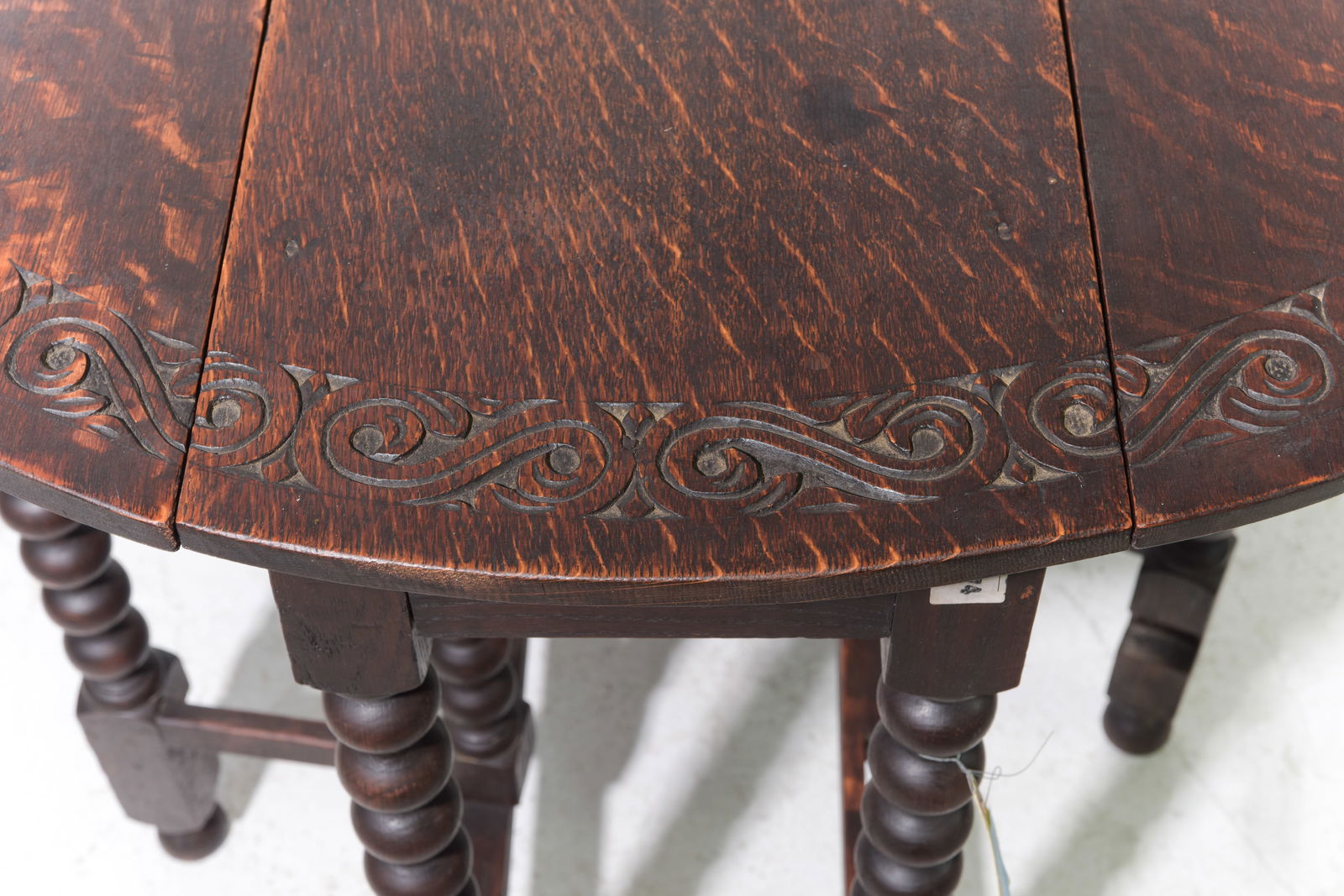 British Carved Oak Drop Leaf Table - 4