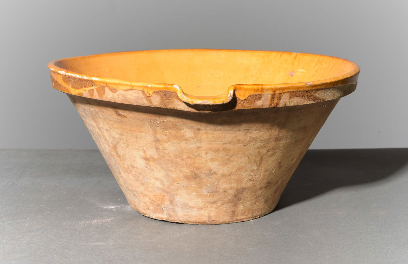 French Yellow Glazed Confit Tian / Gresal Bowl #1: French Yellow Glazed Confit Tian / Gresal Bowl - 8.75 in tall x 18.25 inch diameter