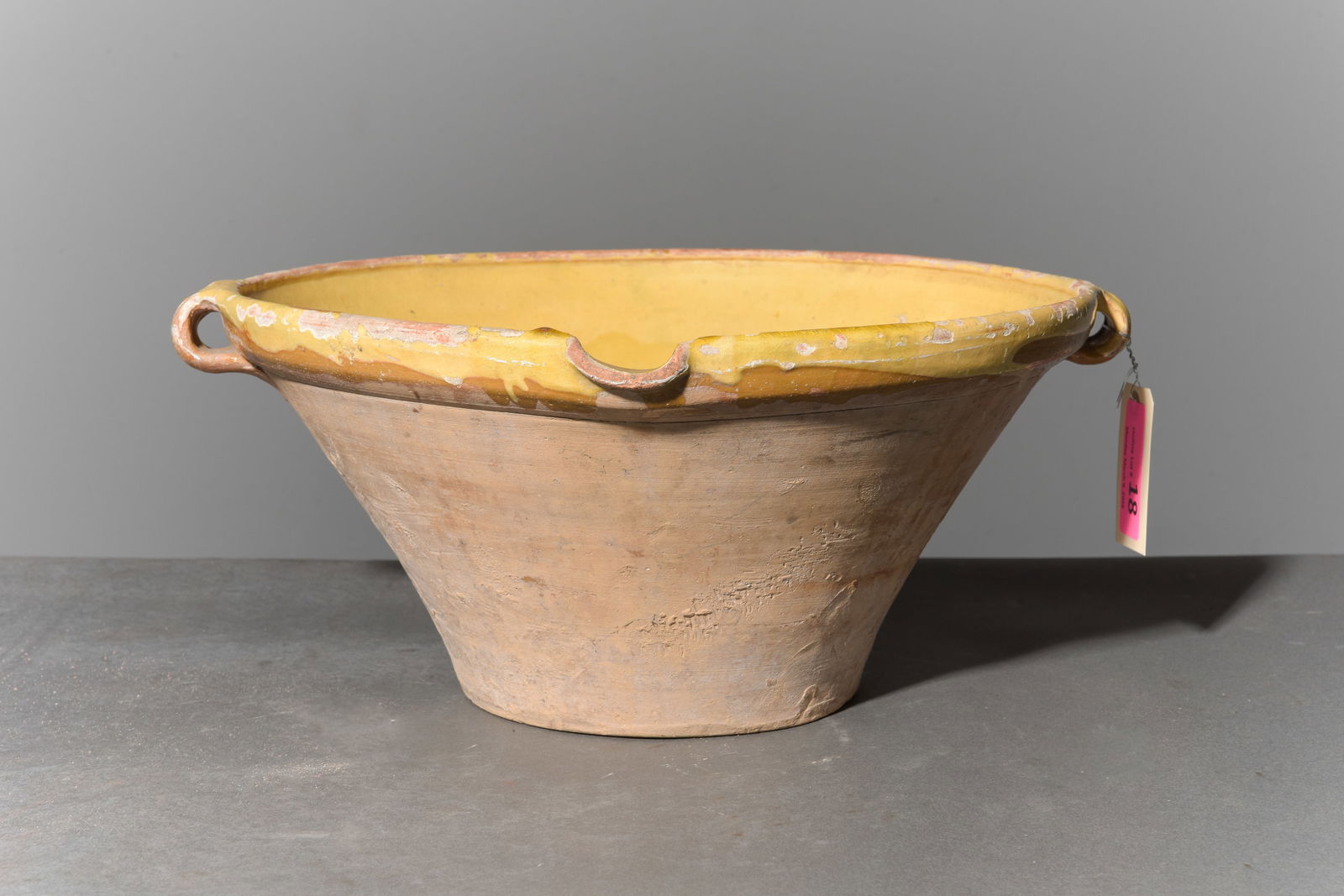 French Yellow Glazed Confit Tian / Gresal Bowl #2: French Yellow Glazed Confit Tian / Gresal Bowl - 8 in tall x 18.25 x 17