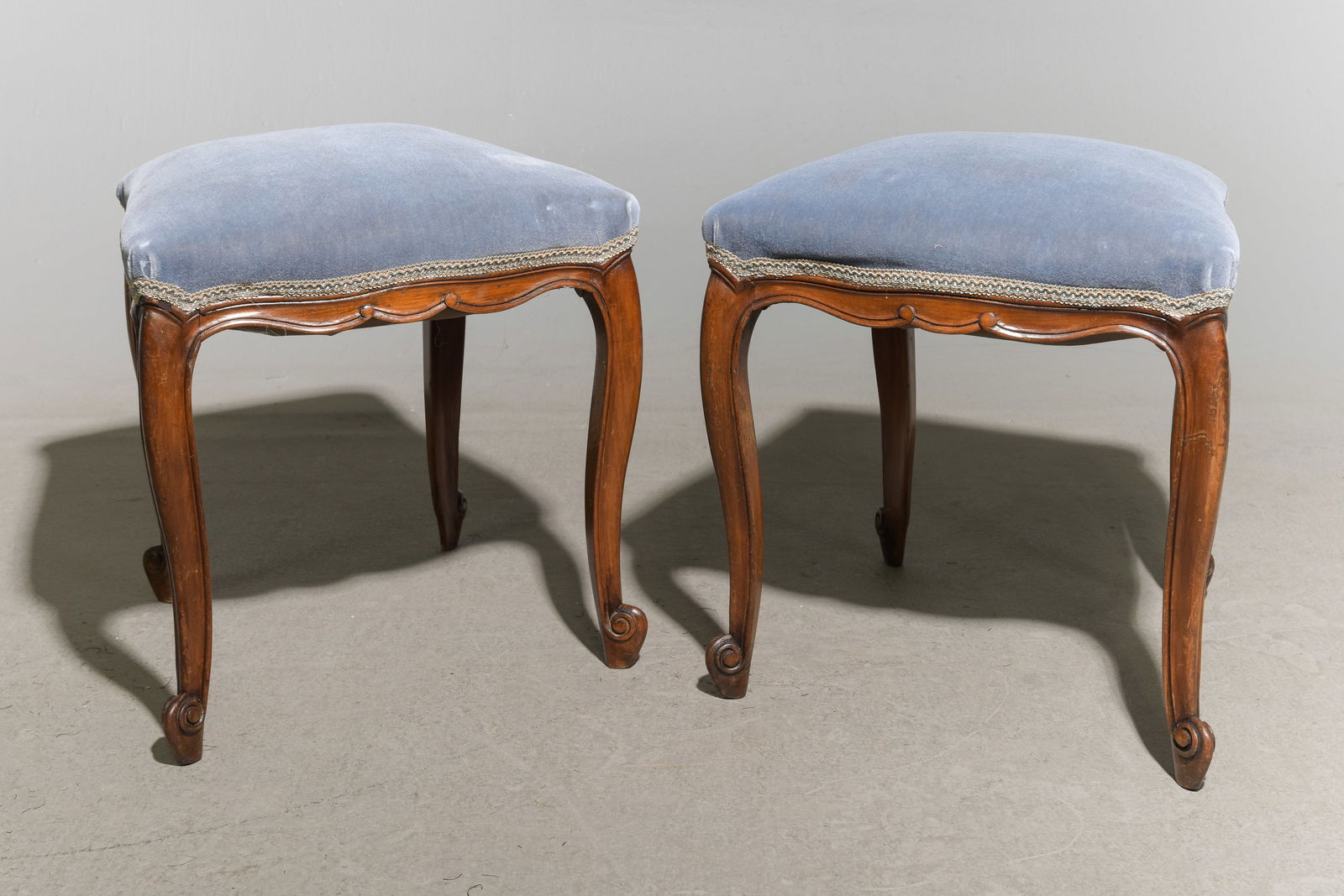 Louis XV Style Pair of Upholstered Foot Stools (1 of 4)