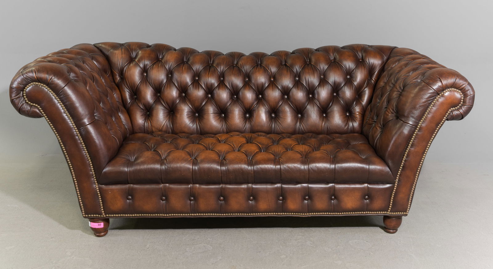 Brown Leather Button Tufted Sofa (1 of 6)