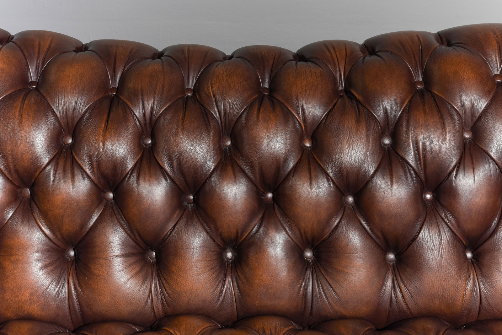 Brown Leather Button Tufted Sofa - 2