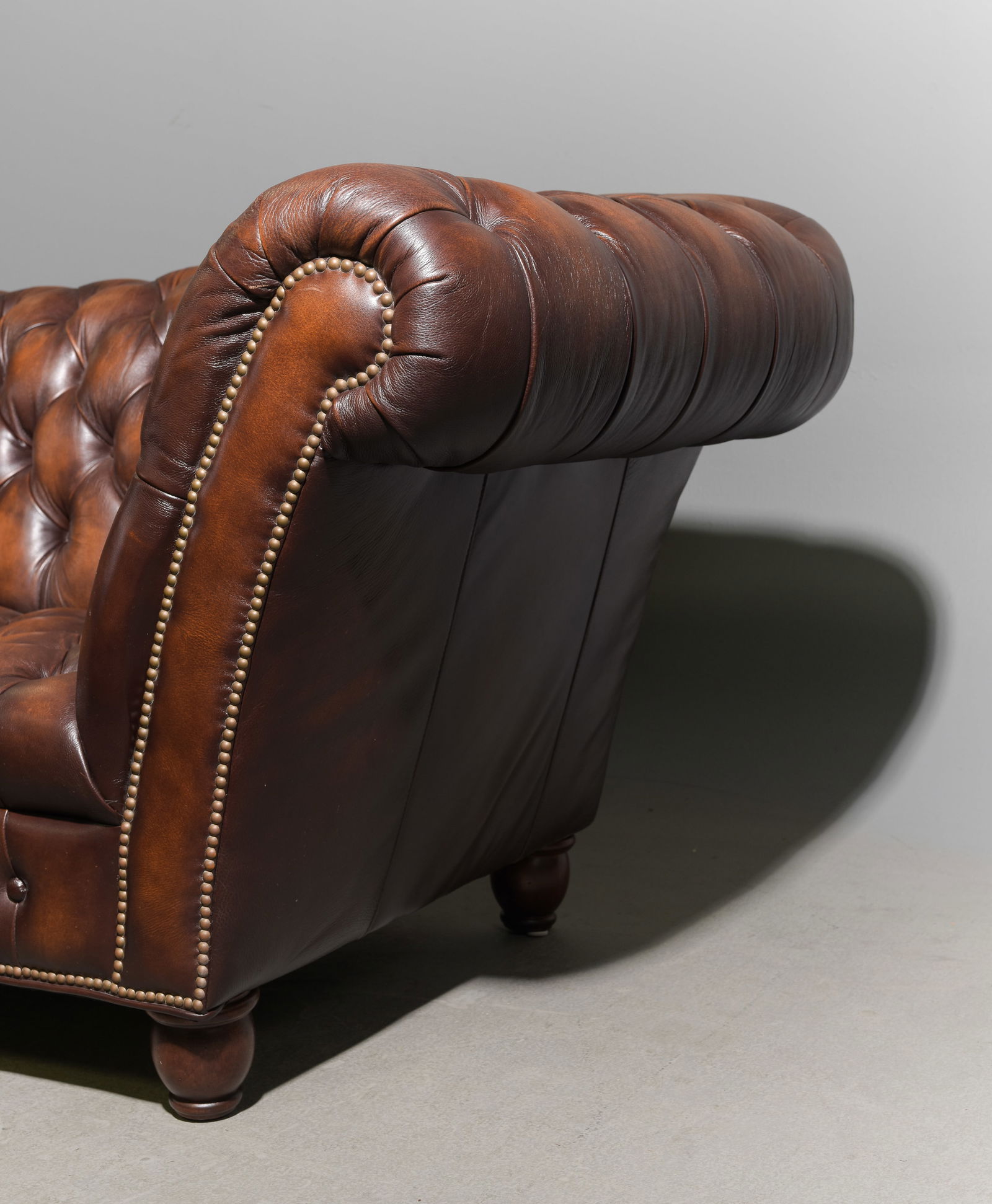 Brown Leather Button Tufted Sofa - 4