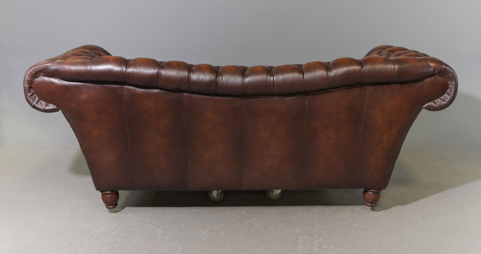 Brown Leather Button Tufted Sofa - 6