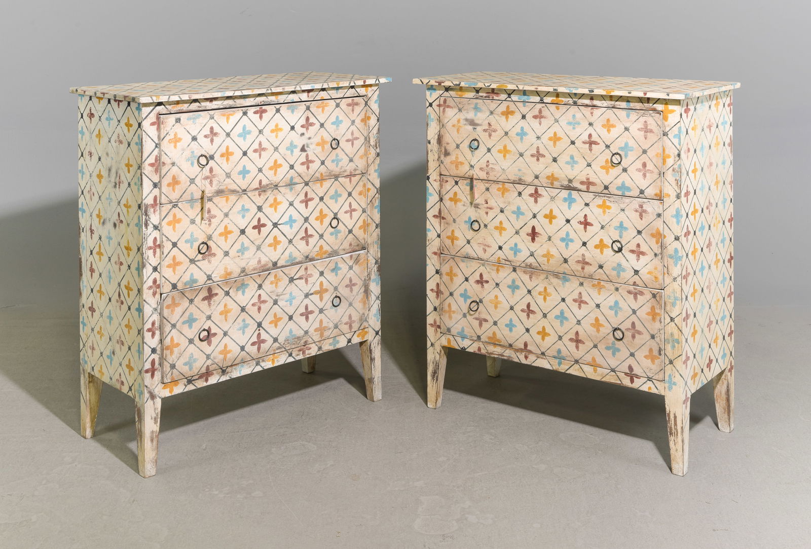 European Style Pair of Painted Three Drawer Chests #2 (1 of 4)