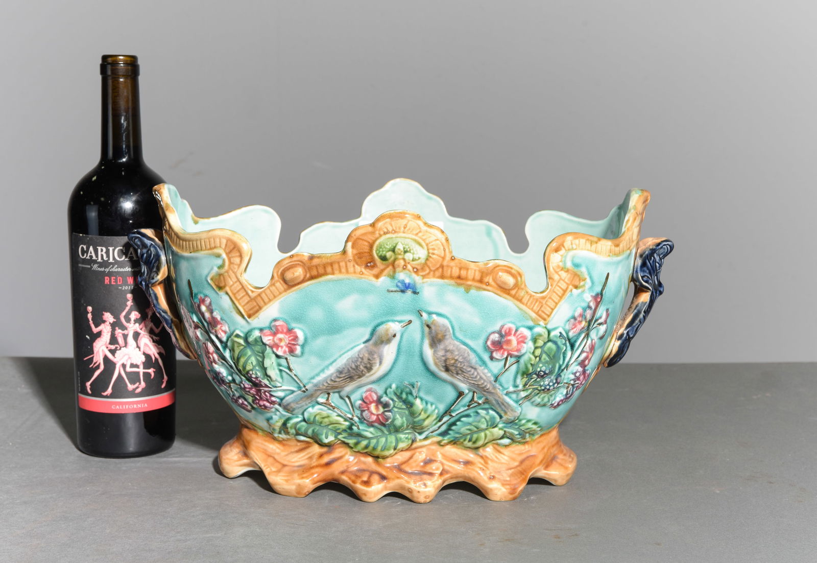 Onnaing Majolica Jardiniere / Planter - "Love Birds" (1 of 4)