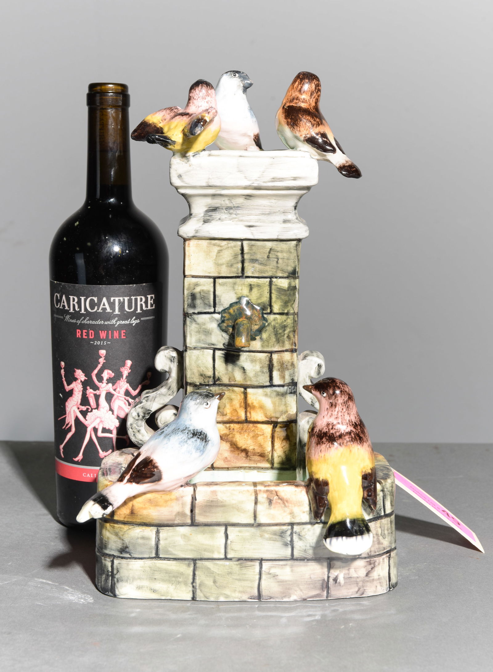 Massier Majolica Fountain Vase with Birds: French Massier Majolica Fountain Vase with Birds - 12 in tall x 7 x 6.5