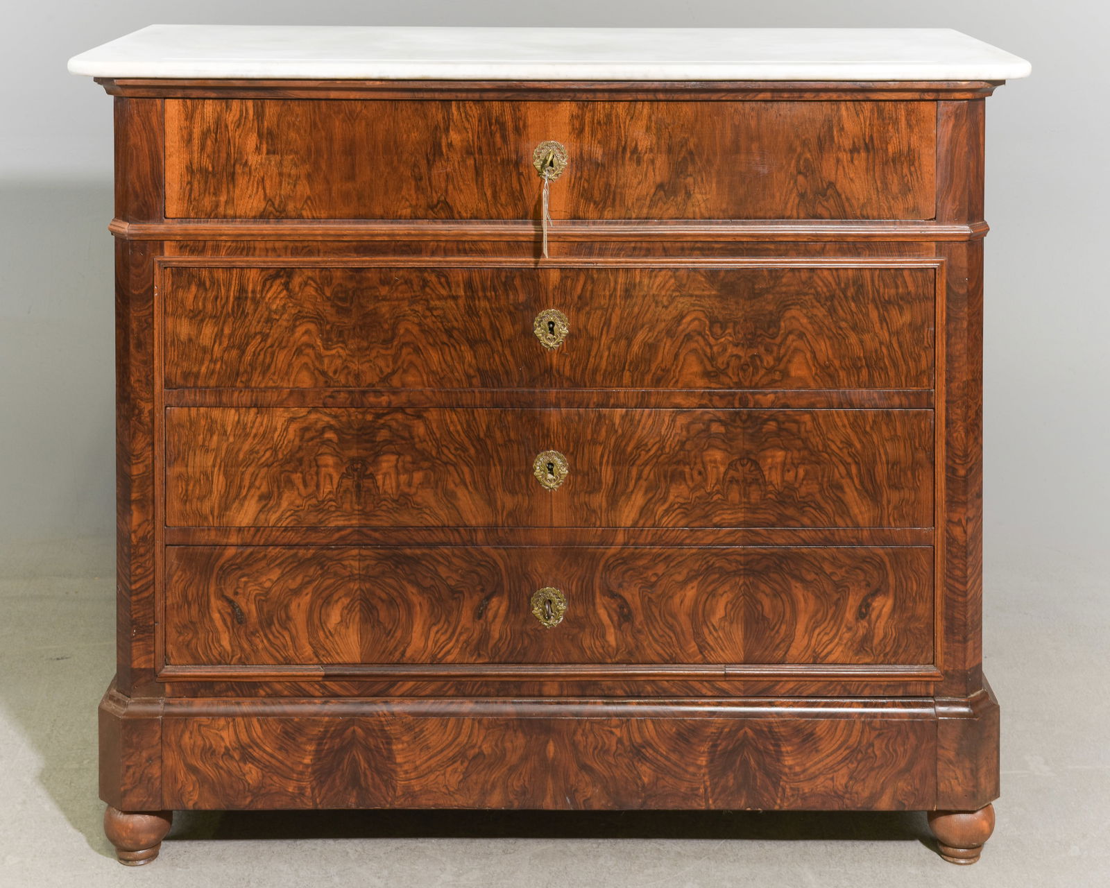 French Walnut Marble Top Five Drawer Chest (1 of 6)