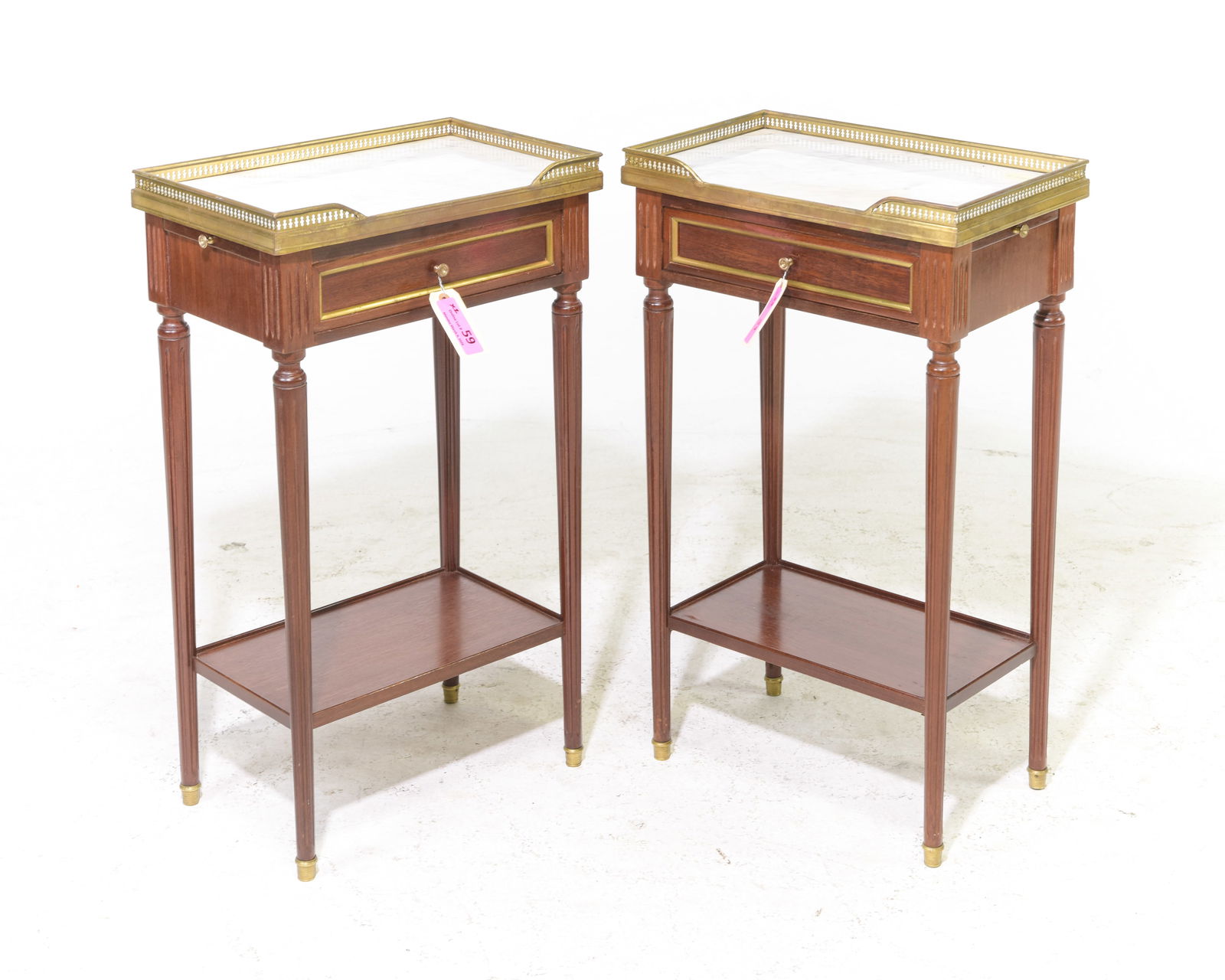 2 Louis XVI Style Mahogany Marble Top Nightstands (1 of 4)