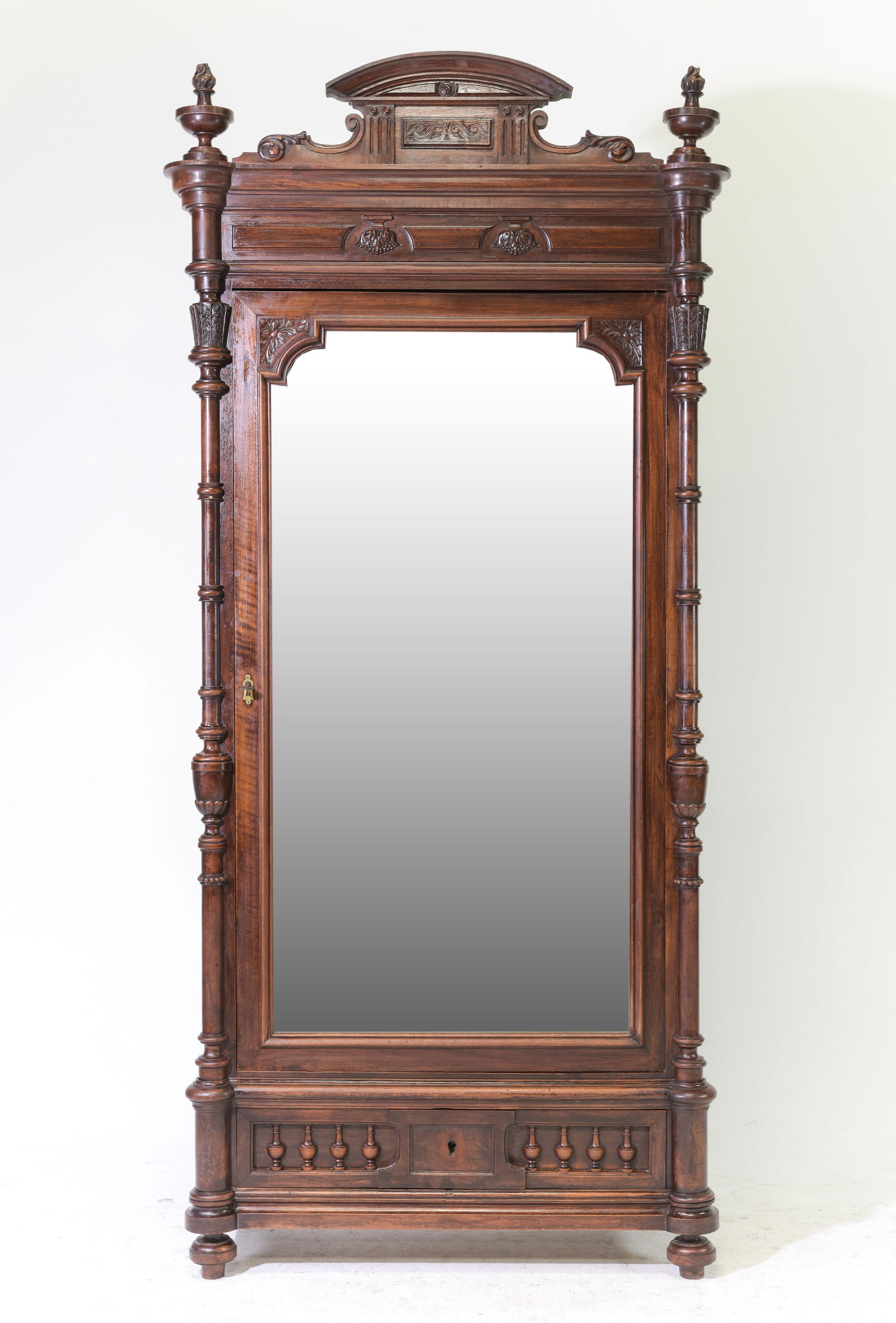 French Walnut Mirror Door Armoire / Robe (1 of 7)