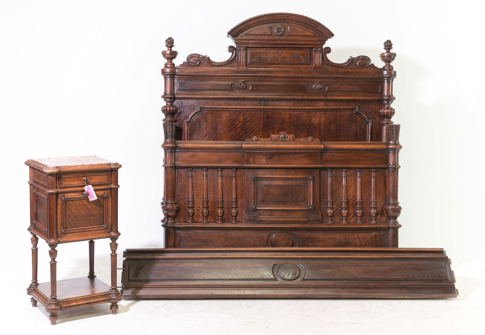 French Walnut Bed with Rails & Nightstand (1 of 7)
