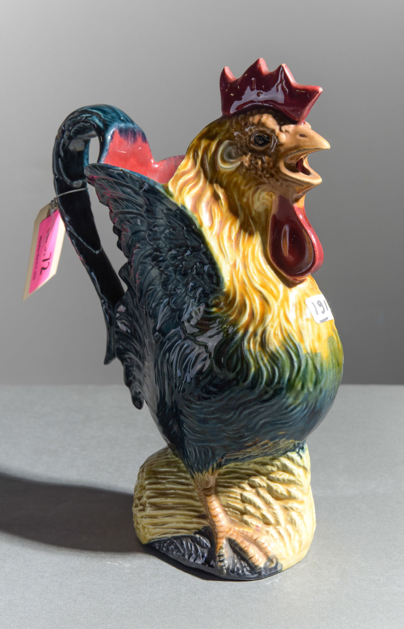 Orchies Majolica Rooster / Cockerill Pitcher: Orchies Majolica Rooster / Cockerill Pitcher - 11.5 in tall x 8.5 x 4.25