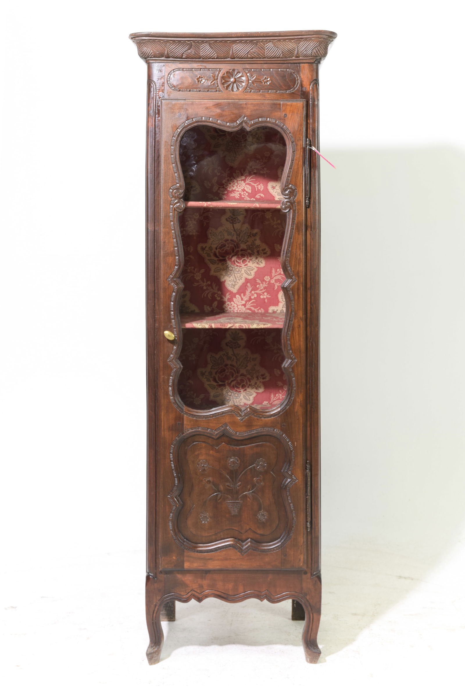 Louis XV Style Antique Oak Narrow Vitrine: French Louis XV Style Antique Oak Narrow Vitrine / Bookcase - 63.25 in tall x 21.25 x 15