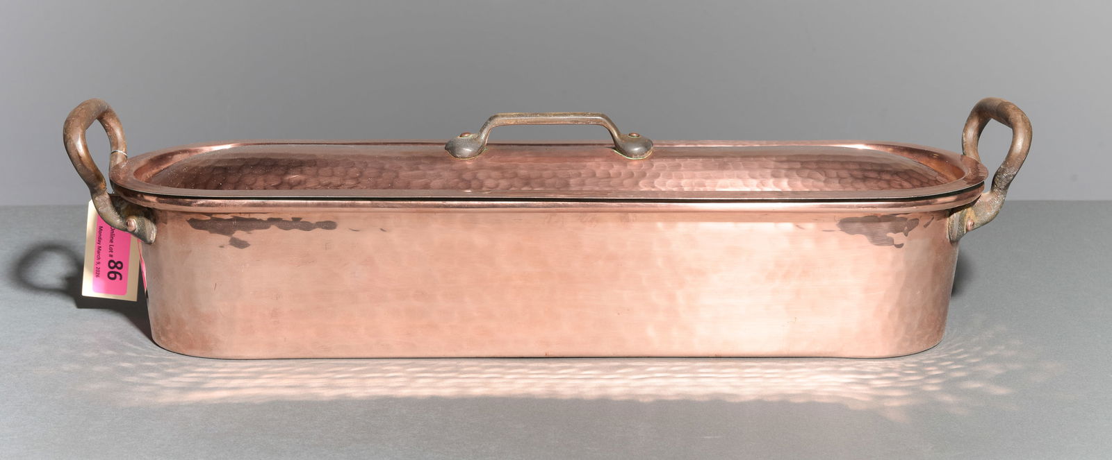 French Polished Copper Large Fish Kettle: French Polished Copper Large Fish Kettle / Steamer with Insert - 7 in tall x 26.5 x 7 - This is marked