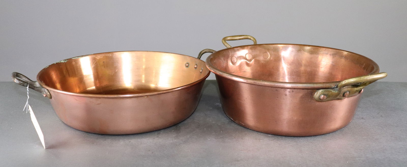 2 French Copper Jam Pans: 2 French Copper Jam Pans - 5.5 in tall x 18 x 14.25 and 4.5 in tall x 18.25 x 14.5