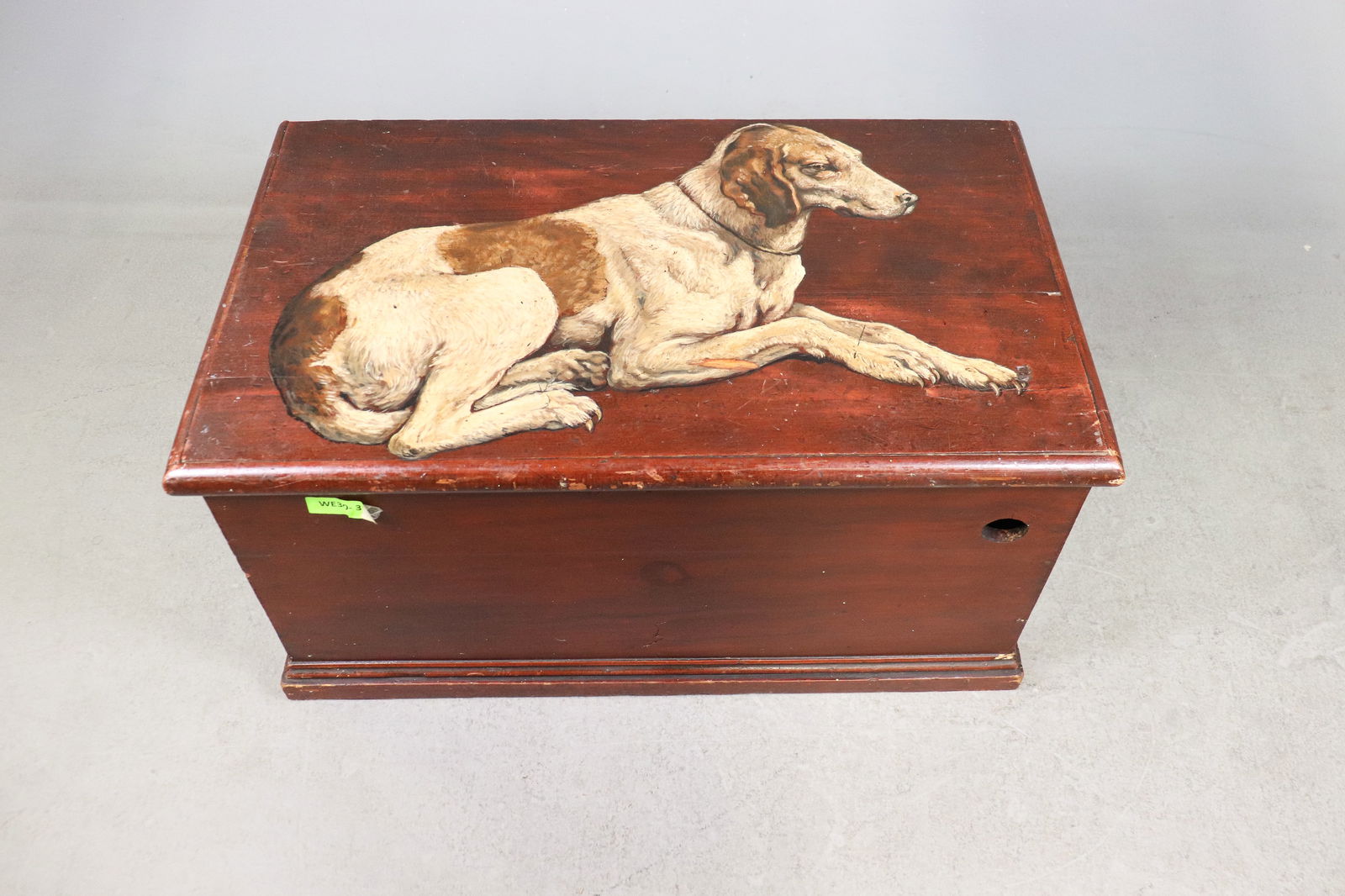 English Hand Painted Trunk / Blanket Box: English Hand Painted Trunk / Blanket Box With Dog Motif - 18 in tall x 34 x 21